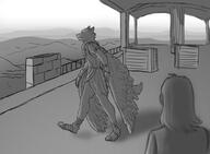 artist:lechatdemon back_view character:felkhr feather gnoll grey_background human landscape male monochrome mountain pallass side_view sky spoiler:book7 spoiler:volume5 tail walking wall walled_city wing // 3000x2200 // 848KB // rating:Safe