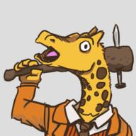 animal anthropomorphized artist:brack character:brack giraffe holding_mace looking_at_viewer mace nail open_mouth self-portrait simple_background solo suit tie transparent_background twi_community upper_body // 350x350 // 65KB // rating:Safe