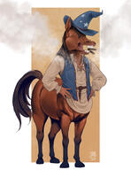 artist:artsy_nada belt blue_chestwear bottomless centaur character:palt_fenrisol cigar closed_eyes hand_on_hip hat horse illusionist jacket mage male open_mouth shirt smile smoke smoking solo spoiler:book13 spoiler:volume6 standing star tail white_chestwear witch_hat zoomorphized // 1400x1819 // 475KB // rating:Safe