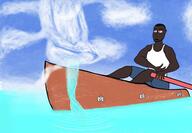 artist:flingering bare_shoulders blue_background blue_legwear boat character:laedonius_deviy character:luan_khumalo dark_skin dead_gods duo earther front_view holding_paddle human immortal looking_up male muscle ocean paddle pants sea sitting sky spoiler:volume7 top water white_chestwear // 2360x1640 // 470KB // rating:Safe