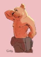 artist:fiore black_eyes brown_fur character:ishkr_silverfang frown hand_behind_back hand_on_head male muscle navel nipple nipple_(male) pants pink_background side_view simple_background solo spoiler:book5 spoiler:volume4 topless upper_body waiter // 1800x2500 // 2.0MB // rating:Safe