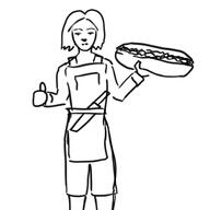 apron arm_raised artist:mg baguette character:erin_solstice earther female food front_view frown human innkeeper knife looking_at_viewer medium_hair monochrome shorts simple_background solo spoiler:book1 standing sweatshirt thumb_up white_background // 750x750 // 116KB // rating:Safe