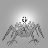 animal anthropomorphized artist:mg female front_view grey_background monochrome nude on_all_fours shield_spider simple_background solo spider spoiler:book1 standing // 3000x3000 // 2.2MB // rating:Safe