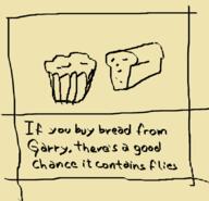 artist:gridcube bread character:garry fly food marchinn marchinn_2023 muffin simple_background spoiler:volume7 text yellow_background // 827x797 // 69KB // rating:Safe