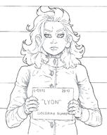 artist:lechatdemon character:lyonette_du_marquin du_marquin female front_view human jacket long_hair looking_at_viewer meta:inntober meta:inntober_2023 monochrome mugshot nobility princess prompt28 prompt_princess sign simple_background solo spoiler:book2 text upper_body white_background // 2469x3119 // 1.6MB // rating:Safe