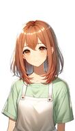 apron artist:chat_gpt4 bright_skin brown_eyes brown_hair character:erin_solstice earther female green_chestwear human innkeeper looking_at_viewer medium_hair meta:ai shirt simple_background smile solo spoiler:book1 upper_body white_background // 1024x1792 // 161KB // rating:Safe