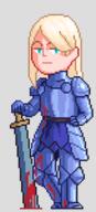 adventurer armor artist:zelanters blonde_hair blood blue_eyes byres character:yvlon_byres female front_view holding_sword lady long_hair looking_at_viewer meta:animated nobility pixel_art simple_background solo spoiler:book1 standing sword transparent_background // 68x150 // 57KB // rating:Safe