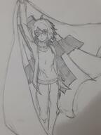 arm_raised artist:chalyon character:geneva_scala earther female flag front_view glasses human jacket looking_at_viewer medium_hair monochrome pants red_cross shirt simple_background solo spoiler:book3 spoiler:volume3 standing white_background // 3096x4128 // 753KB // rating:Safe