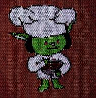 artist:(o(エ)o) barefoot black_hair bowl cave_goblin character:pebblesnatch chef_hat female food front_view goblin green_skin hat long_ears medium_hair red_background red_eyes sharp_teeth simple_background smile solo spoiler:book9 spoiler:volume5 standing sweatshirt white_chestwear white_headwear // 1057x1075 // 1.6MB // rating:Safe