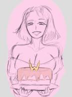artist:yura bare_shoulders birthday_cake cake candle character:erin_solstice earther fire front_view human innkeeper looking_at_viewer medium_hair monochrome pink_background plate simple_background smile spoiler:book1 transparent_background upper_body // 1200x1600 // 1.8MB // rating:Safe