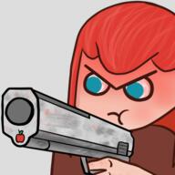apple artist:qthebird blue_eyes blush bright_skin brown_chestwear character:pirate commissioner:me emote female front_view frown gun holding_gun long_hair modern red_hair simple_background solo transparent_background upper_body // 500x499 // 165KB // rating:Safe