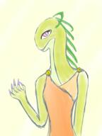 artist:theoko character:selys_shivertail drake dress female front_view green_scales looking_at_viewer orange_dress pink_eyes sharp_nails sharp_teeth simple_background solo spoiler:book1 yellow_background // 1536x2048 // 4.0MB // rating:Safe