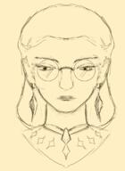 artist:gridcube character:hekusha earring female front_view glasses human jewelry mage medium_hair monochrome necklace simple_background solo spoiler:volume8 yellow_background // 892x1227 // 458KB // rating:Safe