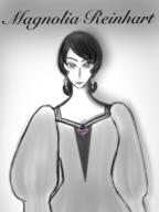 artist:theoko caption character:magnolia_reinhart dress earring female front_view human jewelry lady looking_at_viewer nobility reinhart solo spoiler:book1 standing white_background // 1536x2048 // 2.3MB // rating:Safe