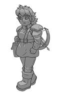 armor arrow artist:lechatdemon bag belt boots character:rags crossbow female fist front_view frown goblin long_ears looking_at_viewer medium_hair monochrome pants scar sharp_teeth simple_background solo spoiler:book2 sweatshirt white_background // 1169x1922 // 261KB // rating:Safe