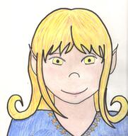 artist:kadraginn blonde_hair blue_chestwear blush bright_skin character:ceria_springwalker female front_view half-elf long_ears long_hair looking_at_viewer mage simple_background smile solo spoiler:book1 star white_background yellow_eyes // 1691x1791 // 679KB // rating:Safe