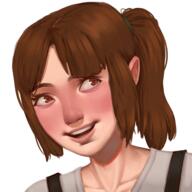 artist:deepsikk blush bright_skin brown_eyes brown_hair character:erin_solstice female front_view hairband head_only human looking_up medium_hair open_mouth simple_background smile solo spoiler:book1 white_background white_chestwear // 6000x6000 // 32MB // rating:Safe