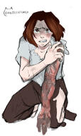 artist:mysticcatcomix barefoot blood bright_skin brown_eyes brown_hair brown_legwear character:erin_solstice earther female front_view frown human medium_hair pants shirt simple_background solo spoiler:book1 tear white_background white_chestwear // 1079x1814 // 643KB // rating:Safe