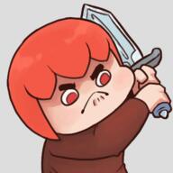 artist:brack character:pirate character:pirateaba emote frown holding_sword looking_down medium_hair red_chestwear red_eyes red_hair simple_background sweatshirt sword transparent_background upper_body // 360x360 // 93KB // rating:Safe