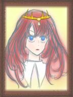 artist:theoko blue_eyes character:lyonette_du_marquin crown du_marquin female front_view frown gem head_only human long_hair looking_at_viewer nobility princess red_hair solo spoiler:book2 tiara yellow_headwear // 1536x2048 // 5.8MB // rating:Safe