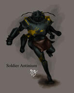 antinium artist:absolute_zero brown_legwear caption character:yellow_splatters free_antinium grey_background painted_soldiers running soldier spoiler:book5 spoiler:volume4 topless yellow_paint // 1000x1259 // 71KB // rating:Safe