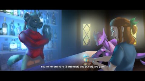 artist:sehad bar bartender black_fur bottle brown_hair character:erin_solstice character:lasica_feltail character:rufelt_owelt drake drink earther fake_screenshot female gnoll hazel_eyes human male pink_scales sitting spoiler:book10 spoiler:volume6 tail tails_and_scales three_characters // 1920x1080 // 1.9MB // rating:Safe