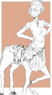 artist:johndoe bag bottomless brown_background centaur character:charlay female hand_on_hip medium_hair monochrome open_mouth shirt side_view simple_background smile solo spoiler:book11 spoiler:volume6 standing tail // 1062x1948 // 392KB // rating:Safe