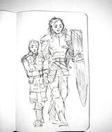 armor artist:mg boots character:durene_faerise character:laken_godart duo earther emperor female front_view half-troll holding_shield human male monochrome nobility paladin pants shield short_hair simple_background spoiler:book3 spoiler:volume3 sword walking white_background // 2448x2887 // 2.3MB // rating:Safe