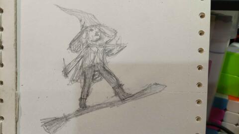 artist:gridcube broom character:alevica female flying human meta:tagme meta:TWISocialMedia pencil_art spoiler:volume10 standing witch witch_hat // 3840x2160 // 180KB // rating:Safe