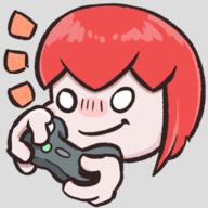 artist:bobo_plushie blush bright_skin character:pirateaba controller disembodied_hand emote front_view head_only medium_hair no_pupils red_hair simple_background smile solo transparent_background // 350x350 // 56KB // rating:Safe