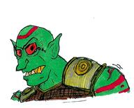 artist:aristide_twain_(ml) bared_teeth character:garen_redfang goblin head_only looking_at_viewer male red_eyes red_paint sharp_teeth simple_background solo spoiler:book2 tear white_background // 1804x1466 // 298KB // rating:Safe