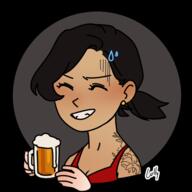 artist:achu bare_shoulders black_hair brown_background character:ryoka_griffin classless closed_eyes copyright:picrew copyright:picrew_137904 disembodied_hand drink earring earther female front_view glass jewelry medium_hair monochrome ponytail red_chestwear smile solo spoiler:book1 sweat_drop tattoo toned_skin top transparent_background upper_body // 600x600 // 126KB // rating:Safe