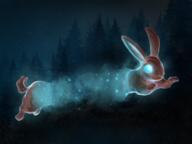 animal artist:auspiciousoctopi blue_eyes brown_fur glowing_eyes jumping magic night plant rabbit solo spoiler:volume7 tree waisrabbit // 4670x3508 // 18MB // rating:Safe