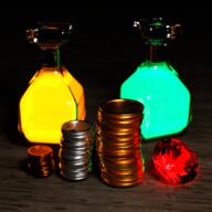 3d_art adventurer artist:whismy coin gem glass money potion spoiler:book1 // 1500x1500 // 3.4MB // rating:Safe