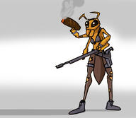 animal arm_raised artist:mg ashfire_bee bee black_footwear boots brown_legwear character:apista cigar female front_view grey_background gun holding_gun holding_riffle insect meta:crossover modern pistol riffle simple_background smoke smoking solo spoiler:book5 spoiler:volume4 standing white_background // 2550x2216 // 1.0MB // rating:Safe