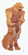artist:pkay belt brown_chestwear brown_fur brown_legwear character:tkrn_silverfang front_view gnoll looking_down male muscle pants sharp_nails shirt simple_background solo spoiler:book1 standing tail white_background // 503x1000 // 367KB // rating:Safe