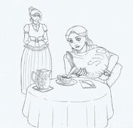 arm_behind_back artist:lechatdemon assassin character:magnolia_reinhart character:ressa cup dress food human jewelry lady maid maid_dress monochrome nobility reinhart sack simple_background spoiler:book1 spoon sugar tea white_background // 914x874 // 71KB // rating:Safe