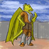 arm_raised armor artist:gridcube brown_legwear character:ossky cloud drake female looking_at_viewer oldblood orange_chestwear pants sharp_teeth side_view sky soldier solo spoiler:volume7 standing tail wing yellow_eyes yellow_scales // 1024x1024 // 1005KB // rating:Safe