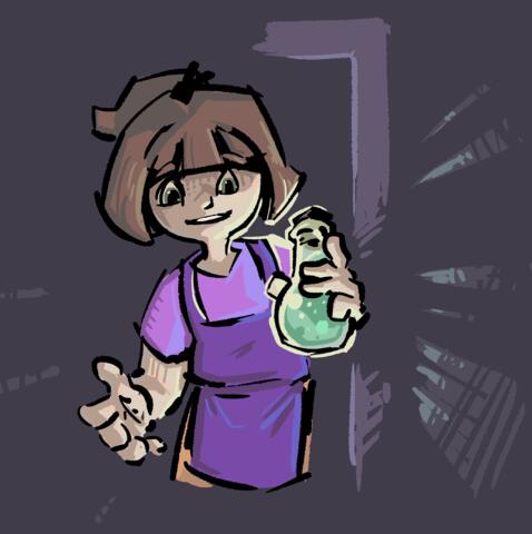 acid_jar arm_raised artist:brack brown_hair brown_legwear character:erin_solstice female green_eyes human meta:tagme meta:TWISocialMedia purple_chestwear simple_background spoiler:book1 standing // 2712x2725 // 874KB // rating:Safe