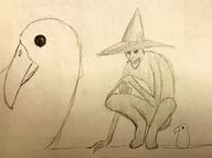 artist:theblondeowl black_eyes character:mavika crouching crow hat meta:inntober meta:inntober_2023 meta:tagme pencil_art pointing prompt23 prompt_witch raven smile spoiler:book12 spoiler:volume6 witch witch_hat // 2420x1803 // 280KB // rating:Safe