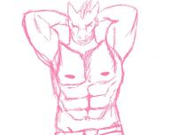 arm_raised artist:bunny belt character:relc_grasstongue closed_eyes drake front_view male monochrome muscle navel nipple nipple_(male) simple_background smile solo spoiler:book1 upper_body // 763x605 // 70KB // rating:Safe