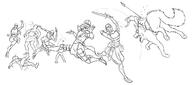 animal armor artist:lechatdemon attack axe carn_wolf club_(weapon) dancing female goblin group helmet holding_sword human kick male monochrome punch simple_background spear spoiler:book4 spoiler:volume3 sword white_background wolf // 1280x566 // 74KB // rating:Safe