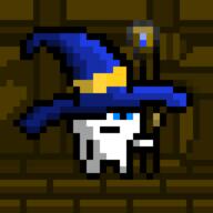 artifact artist:awooga blue_eyes blue_headwear brown_background character:mrsha female front_view gnoll hat holding_staff looking_at_viewer meta:animated nude pixel_art solo spoiler:book2 staff standing triangle wall white_fur witch_hat // 640x640 // 32KB // rating:Safe
