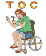 artist:lechatdemon blue_legwear bright_skin brown_eyes brown_hair caption character:erin_solstice earther female green_chestwear hammer holding_hammer human innkeeper medium_hair nail quest quote shirt shorts side_view simple_background sitting solo spoiler:volume9 text tongue_out wheel wheelchair white_background wink witch // 1311x1615 // 450KB // rating:Safe