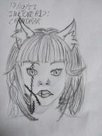 alterkin artist:justaguywithabeanie caption cat_ears chandrar character:oc female front_view frown long_hair looking_at_viewer meta:inntober meta:inntober_2023 monochrome pencil_art prompt17 prompt_chandrar simple_background solo stitch-folk stitches text thread white_background // 3120x4160 // 930KB // rating:Safe