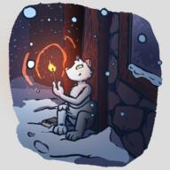 arm_raised artist:pontastic blush building character:mrsha female fire footprint gnoll matchstick meta:tagspoiler orange_eyes outside side_view sitting snow solo tail white_fur window // 1181x1181 // 952KB // rating:Safe
