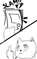 artist:chalyon back_view blush character:mrsha comic door front_view gnoll middle_finger monochrome simple_background smile spoiler:volume8 text upper_body white_background // 3806x5966 // 392KB // rating:Safe