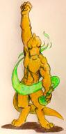 alchemist arm_raised artist:brack character:saliss_oliwing drake front_view male muscle navel nude potion simple_background smoke solo spoiler:book10 spoiler:volume6 standing tail yellow_scales // 637x1286 // 518KB // rating:Safe