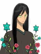 artist:theoko black_hair bright_skin character:ryoka_griffin classless earther female flower front_view green_eyes grey_chestwear human long_hair looking_at_viewer plant poncho simple_background solo spoiler:book1 upper_body white_background // 1152x1536 // 85KB // rating:Safe