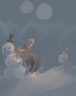 animal artist:brack attack black_headwear brown_fur character:mrsha coal corusdeer crossed_out_eyes deer exclamation_mark front_view frown full_moon glowing gnoll hat horn moon night outside side_view sky snow snowman spoiler:volume9 tophat white_fur // 2375x3000 // 658KB // rating:Safe